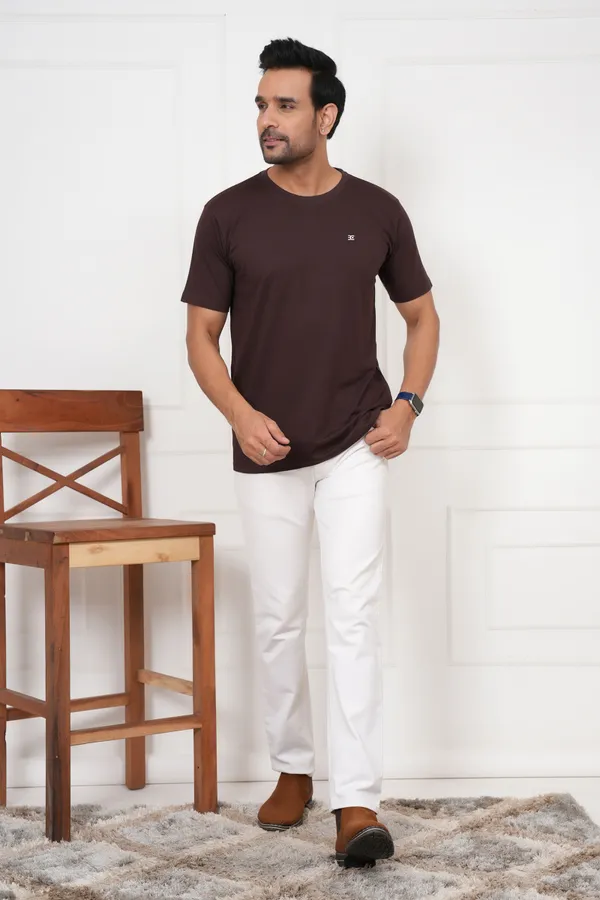 Brown_Solid_Round_Neck_T-Shirt_For_Men