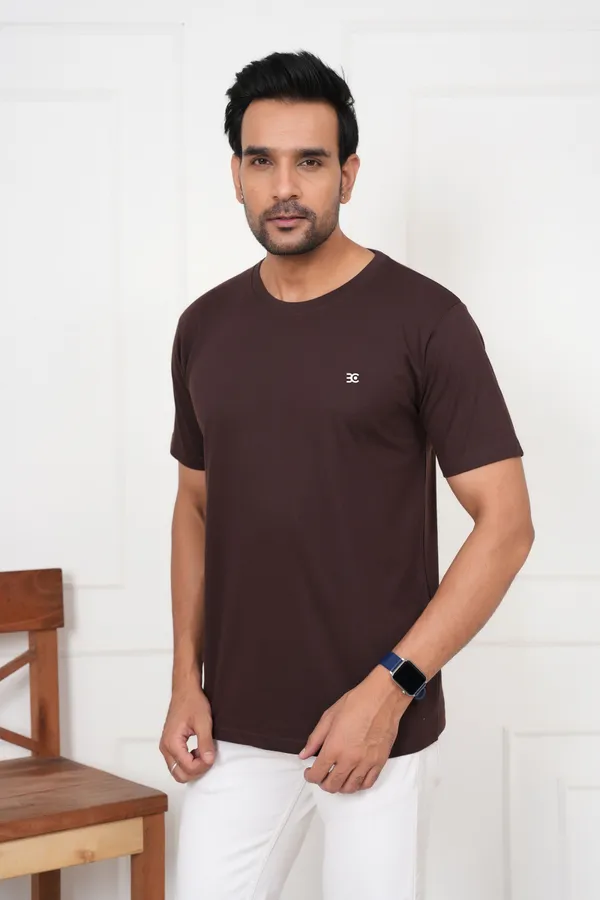Brown_Solid_Round_Neck_T-Shirt_For_Men