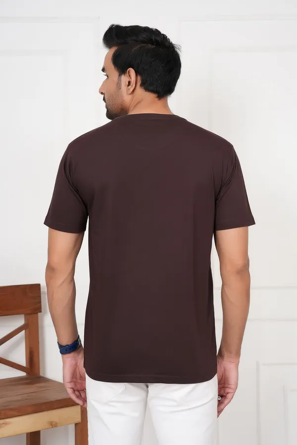 Brown_Solid_Round_Neck_T-Shirt_For_Men