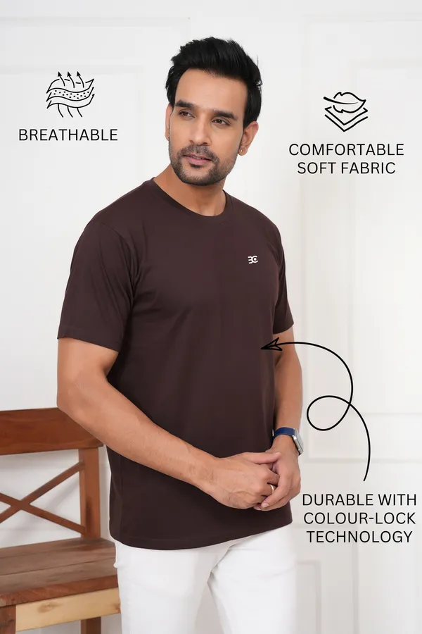 Brown_Solid_Round_Neck_T-Shirt_For_Men