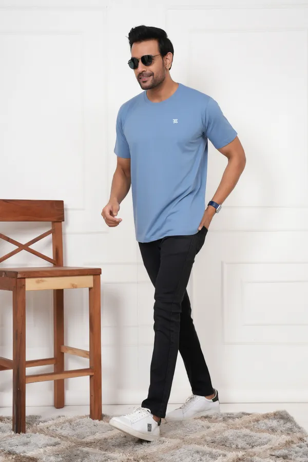 Blue_And_Light_Blue_Solid_Round_Neck_T-Shirt_For_Men