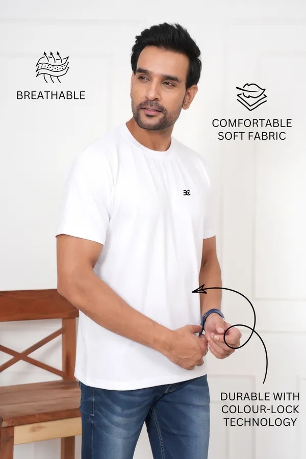 White_Solid_Round_Neck_T-Shirt_For_Men