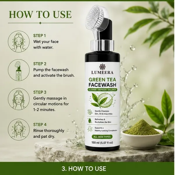 Green_Tea_Facewash_150Ml_With_Soft_Silicone_Brush_Daily_Facial_Cleanser_Removes_Dirt_Oil_And_Impurities_Suitable_For_All_Skin_Types