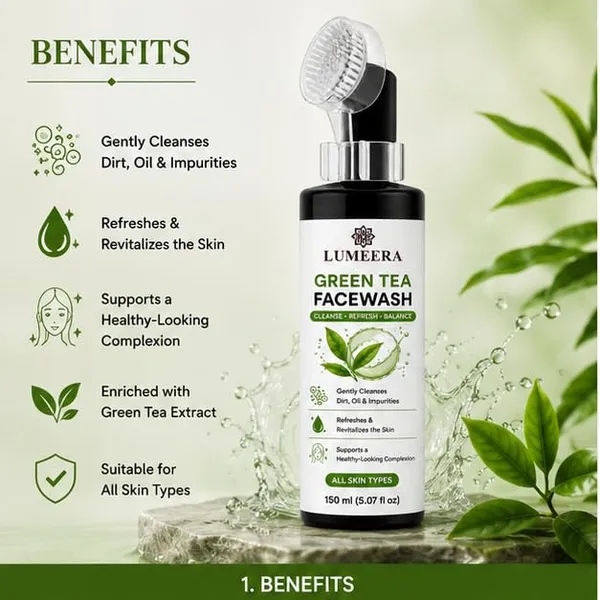 Green_Tea_Facewash_150Ml_With_Soft_Silicone_Brush_Daily_Facial_Cleanser_Removes_Dirt_Oil_And_Impurities_Suitable_For_All_Skin_Types