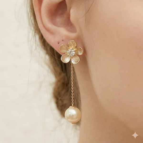 Gold_Pearl_Heart_Drop_Earrings_For_Women_+_Gold_Textured_Flower_Pearl_Drop_Earrings_For_Women