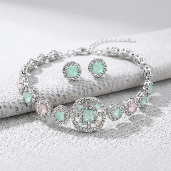 Silver_Metal_Pastel_Crystal_Bracelet_And_Earring_Set_For_Women