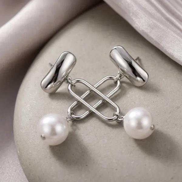 Silver_Metal_Geometric_Pearl_Drop_Earrings_For_Women