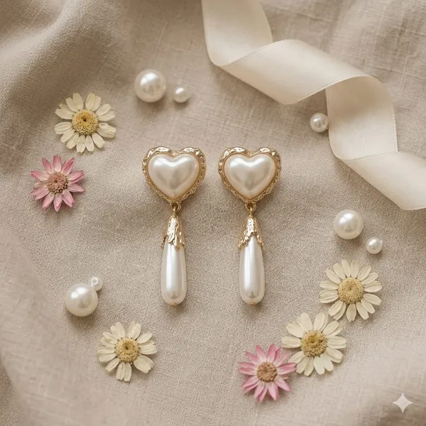 Gold_Pearl_Heart_Drop_Earrings_For_Women_+_Gold_Textured_Flower_Pearl_Drop_Earrings_For_Women