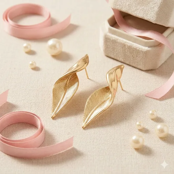 Gold_Metal_Textured_Leaf_Stud_Earrings_For_Women