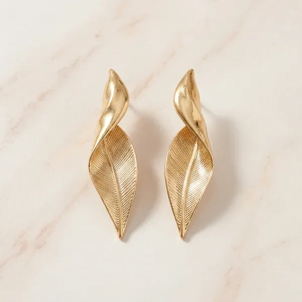 Gold_Metal_Textured_Leaf_Stud_Earrings_For_Women