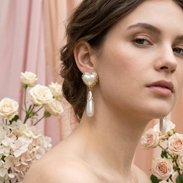Gold_Pearl_Heart_Drop_Earrings_For_Women_+_Gold_Textured_Flower_Pearl_Drop_Earrings_For_Women