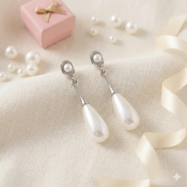 Silver_Metal_Pearl_Teardrop_Drop_Earrings_For_Women