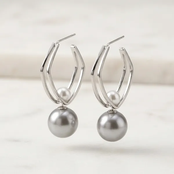 Silver_Metal_Geometric_Hoop_Earrings_With_Pearl_Drops