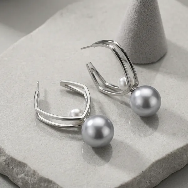 Silver_Metal_Geometric_Hoop_Earrings_With_Pearl_Drops
