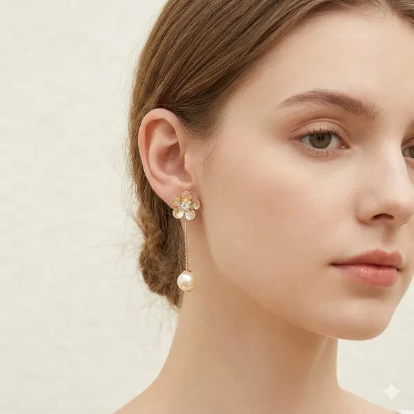 Gold_Pearl_Heart_Drop_Earrings_For_Women_+_Gold_Textured_Flower_Pearl_Drop_Earrings_For_Women