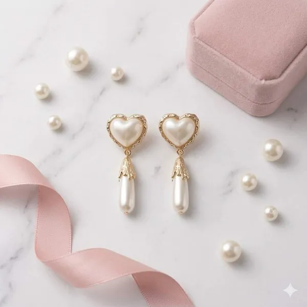 Gold_Pearl_Heart_Drop_Earrings_For_Women_+_Gold_Textured_Flower_Pearl_Drop_Earrings_For_Women