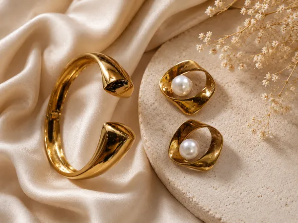 Gold_Tone_Open_Cuff_Bracelet_For_Women_+_Gold_Tone_Pearl_Stud_Earrings_For_Women