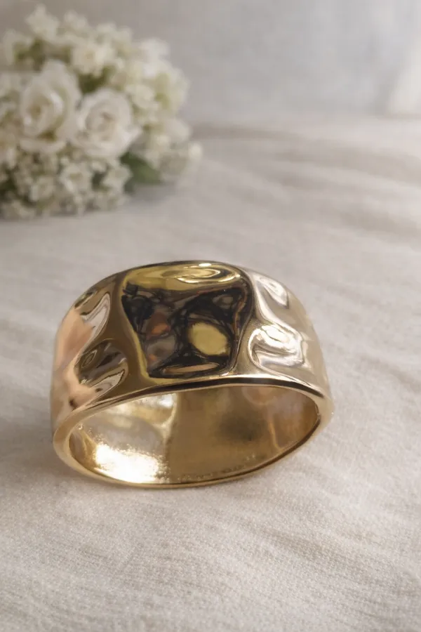 Gold_Tone_Stainless_Steel_Wide_Cuff_Bangle_Bracelet_+_Gold_Textured_Leaf_Design_Stud_Earrings_For_Women