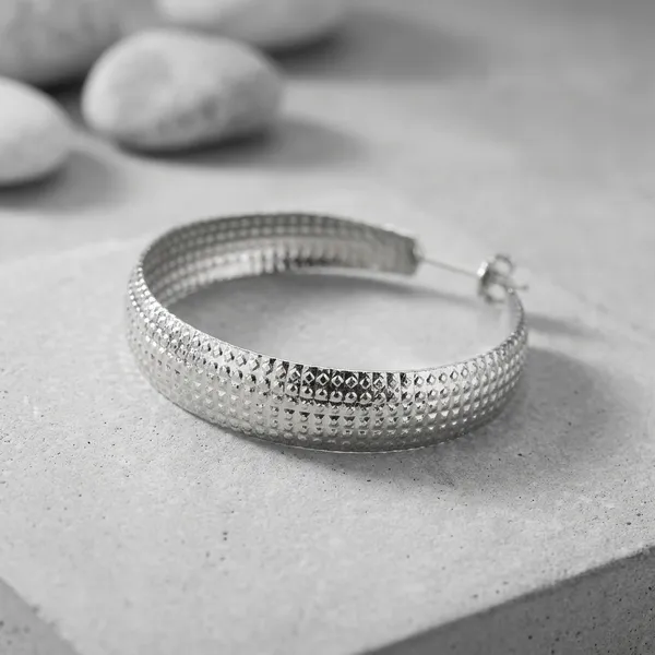 Silver_Metal_Textured_Hoop_Earrings_For_Women