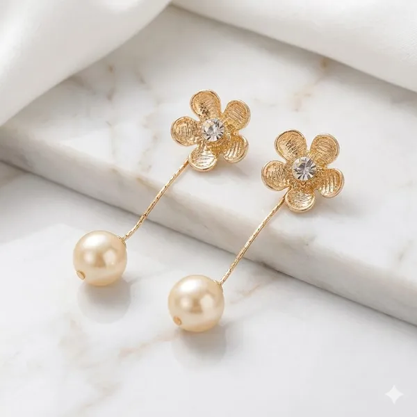 Gold_Metal_Floral_Pearl_Drop_Earrings_For_Women