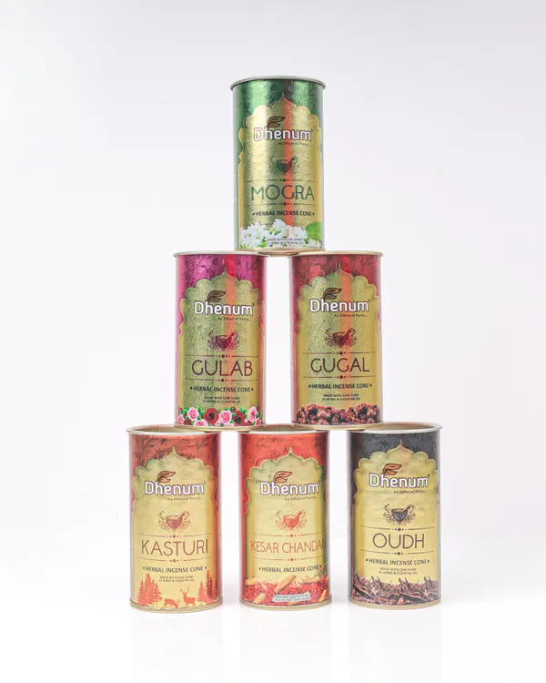 Dhenum_Herbal_Incense_Cones_Assorted_Fragrances_(Pack_of_6_|_50_Gm_Each_Pack)