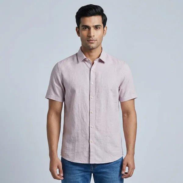 Lavender_Linen_Cotton_Regular_Fit_Short_Sleeve_Shirt_For_Men