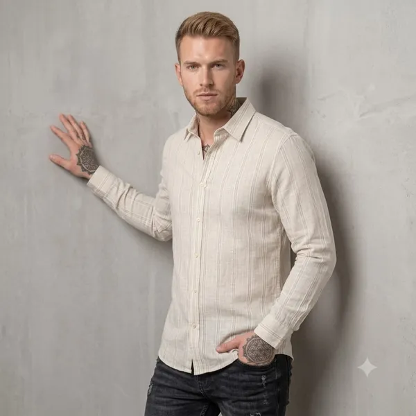 CREAM_SELF_STRIPED_LINEN_REGULAR_FIT_FULL_SLEEVE_SHIRT