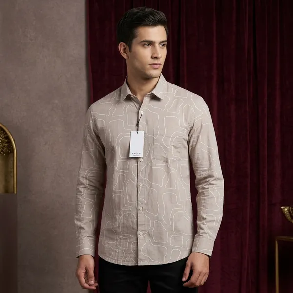 Cream_Linen_Cotton_Printed_Full_Sleeve_Casual_Shirt_For_Men