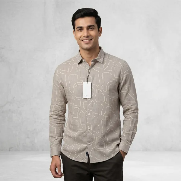 Cream_Linen_Cotton_Printed_Full_Sleeve_Casual_Shirt_For_Men