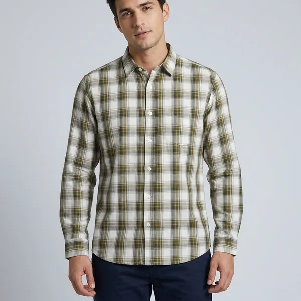 Cream_Green_Checked_Cotton_Casual_Shirt_For_Men
