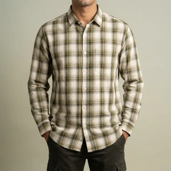 Cream_Green_Checked_Cotton_Casual_Shirt_For_Men