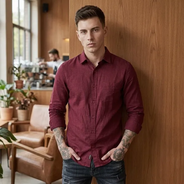 Maroon_Linen_Full_Sleeve_Shirt_For_Men