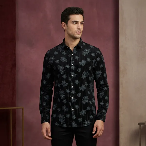 Black_Linen_Cotton_Floral_Print_Full_Sleeve_Shirt_For_Men