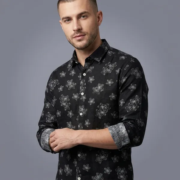 Black_Linen_Cotton_Floral_Print_Full_Sleeve_Shirt_For_Men