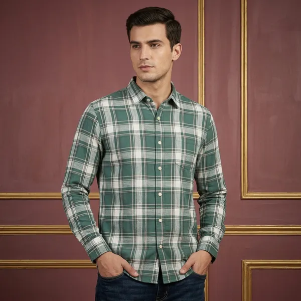 Green_And_White_Linen_Cotton_Plaid_Full_Sleeve_Casual_Shirt_For_Men