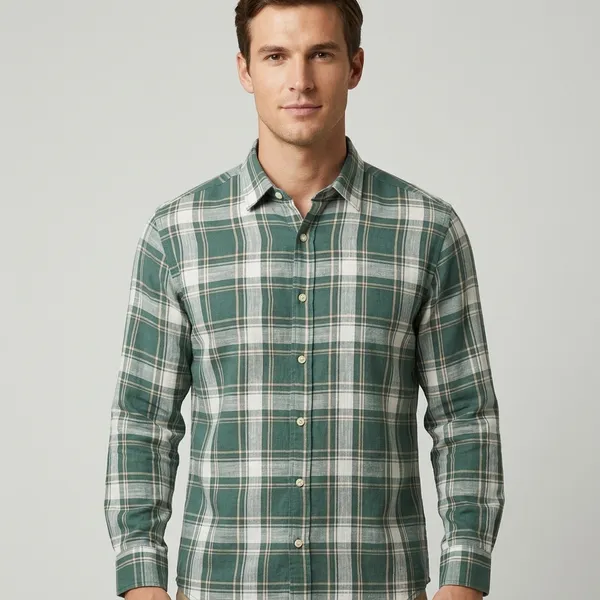 Green_And_White_Linen_Cotton_Plaid_Full_Sleeve_Casual_Shirt_For_Men