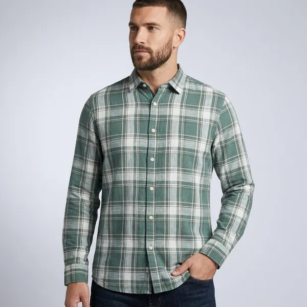 Green_And_White_Linen_Cotton_Plaid_Full_Sleeve_Casual_Shirt_For_Men