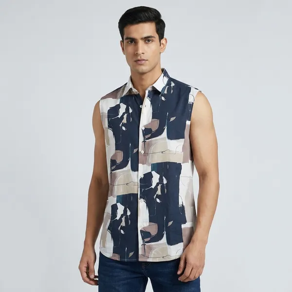 Multicolor_Tencel_Sleeveless_Abstract_Print_Shirt_For_Men