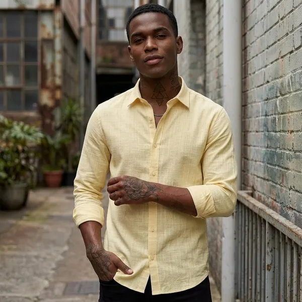 Yellow_Linen_Full_Sleeve_Formal_Shirt_For_Men