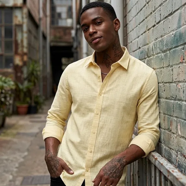 Yellow_Linen_Full_Sleeve_Formal_Shirt_For_Men