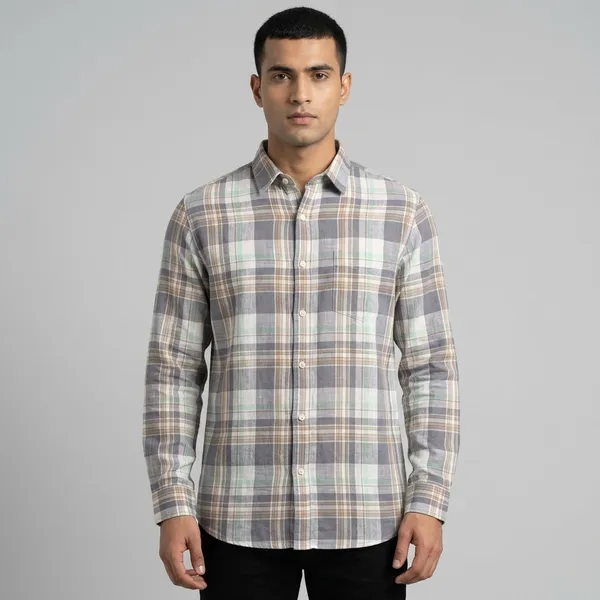 Grey_Linen_Cotton_Plaid_Casual_Shirt_For_Men