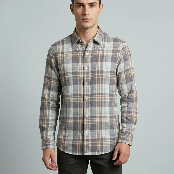 Grey_Linen_Cotton_Plaid_Casual_Shirt_For_Men