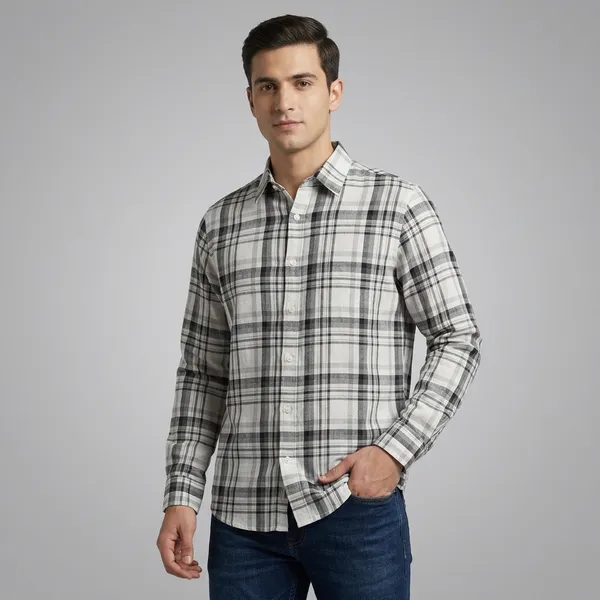 Grey_Linen_Cotton_Regular_Fit_Plaid_Check_Shirt_For_Men