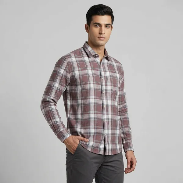 Wine_Plaid_Linen_Cotton_Full_Sleeve_Casual_Shirt_For_Men