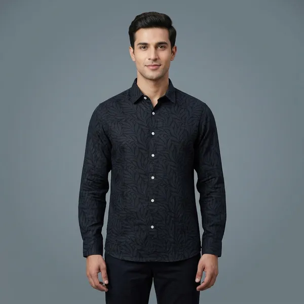 Black_Linen_Cotton_Floral_Print_Full_Sleeve_Casual_Shirt_For_Men