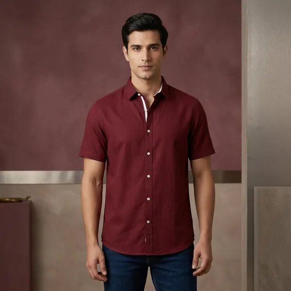 Maroon_Cotton_Half_Sleeve_Casual_Shirt_For_Men