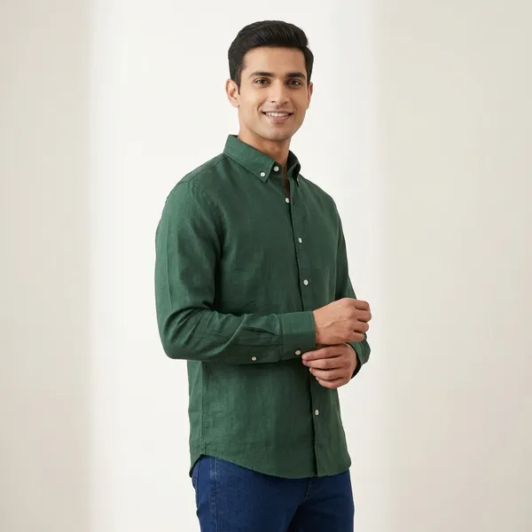 Green_Linen_Cotton_Regular_Fit_Full_Sleeve_Casual_Shirt_For_Men