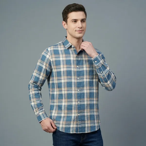 Blue_And_Brown_Linen_Cotton_Plaid_Full_Sleeve_Casual_Shirt_For_Men
