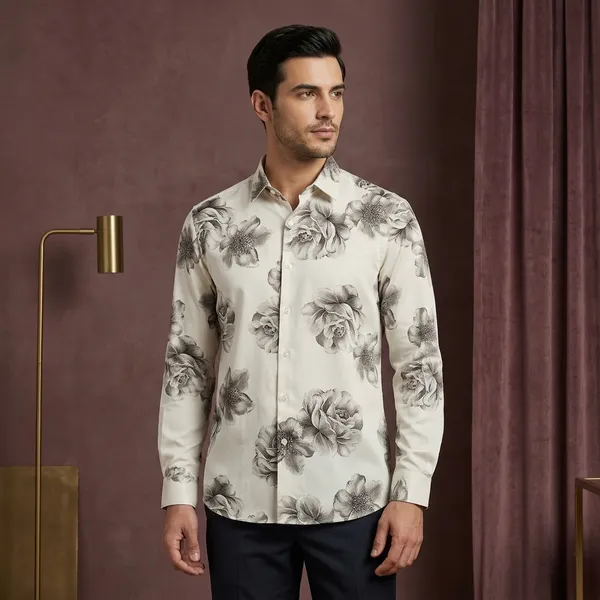 White_Tencel_Floral_Print_Full_Sleeve_Casual_Shirt_For_Men