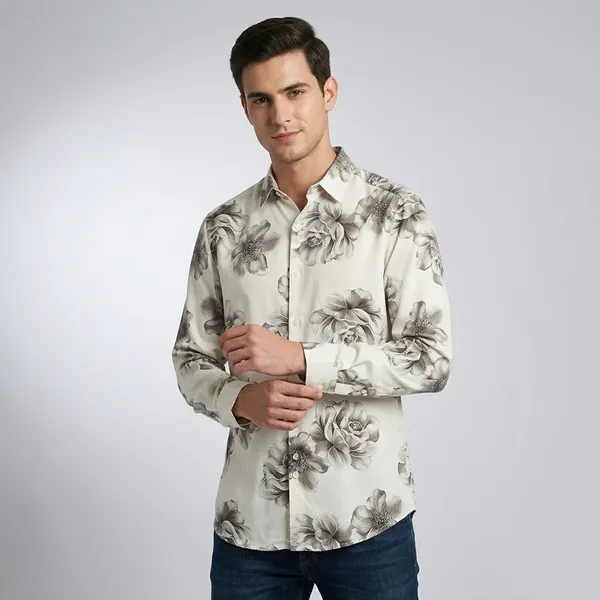 White_Tencel_Floral_Print_Full_Sleeve_Casual_Shirt_For_Men